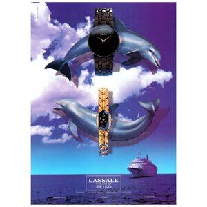 1994 Seiko Watch Lassale Vintage Print Ad Dolphins Cruise Ship Ocean Wall Art